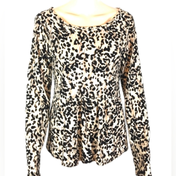 Miss Me Taupe & Black Lace Animal/Leopard Print Peplum Top Size La - Picture 6 of 7